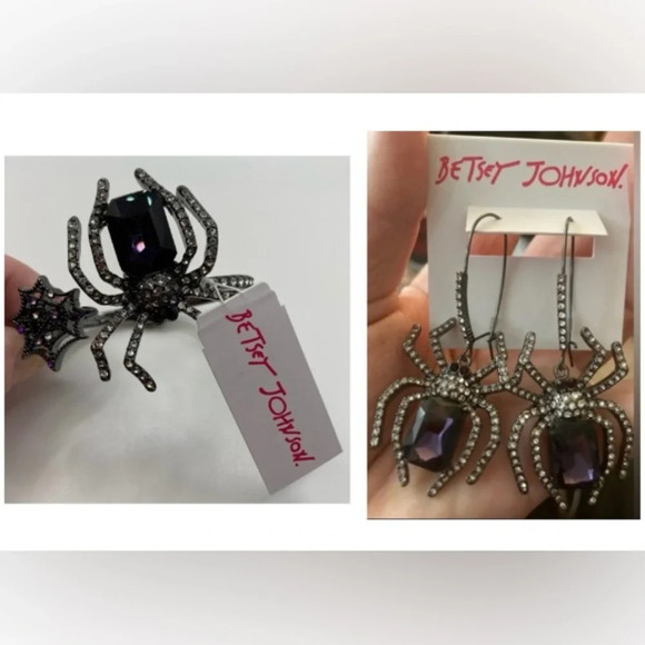 BETSEY JOHNSON SET Halloween Rich Witch Spider Earrings & Hinge Bracelet NEW NWT - Picture 1 of 12